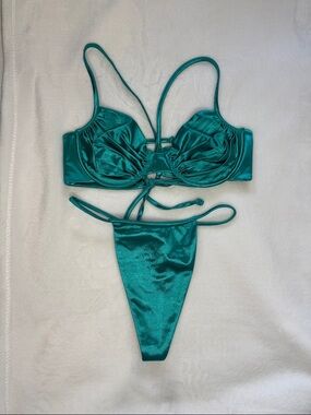 Neena Swim Shiny Teal Bikini Set
